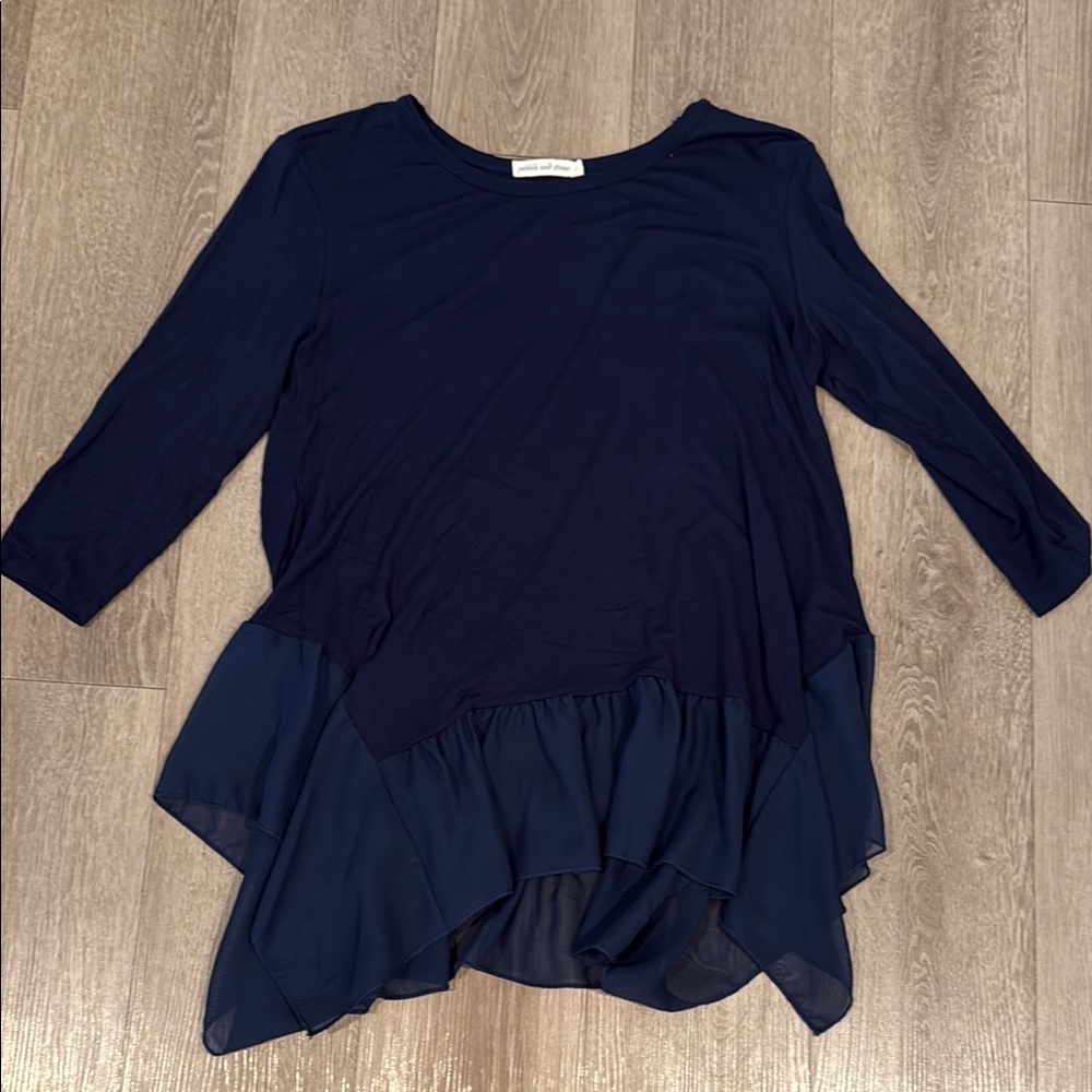 Pebble and Stone Blue Asymmetrical Tunic 3/4 Sleeve